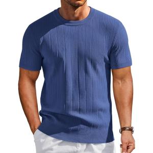 imageCOOFANDY Mens TShirts Short Sleeve Knit Shirts Casual Crewneck Ribbed Dress Tee ShirtBlue