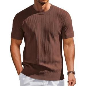imageCOOFANDY Mens TShirts Short Sleeve Knit Shirts Casual Crewneck Ribbed Dress Tee ShirtBrown
