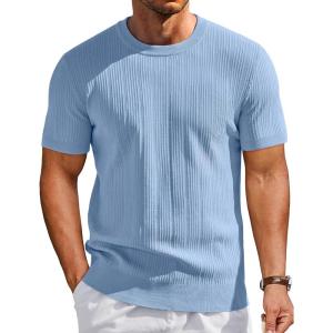 imageCOOFANDY Mens TShirts Short Sleeve Knit Shirts Casual Crewneck Ribbed Dress Tee ShirtLight Blue
