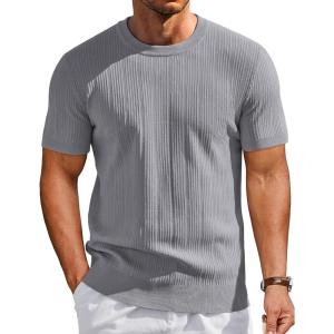 imageCOOFANDY Mens TShirts Short Sleeve Knit Shirts Casual Crewneck Ribbed Dress Tee ShirtLight Grey