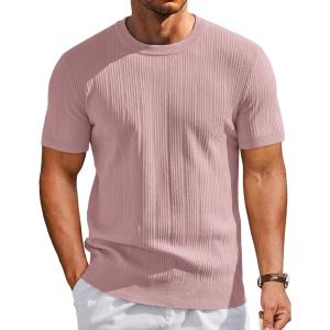 imageCOOFANDY Mens TShirts Short Sleeve Knit Shirts Casual Crewneck Ribbed Dress Tee ShirtPink