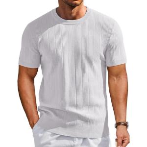 imageCOOFANDY Mens TShirts Short Sleeve Knit Shirts Casual Crewneck Ribbed Dress Tee ShirtWhite