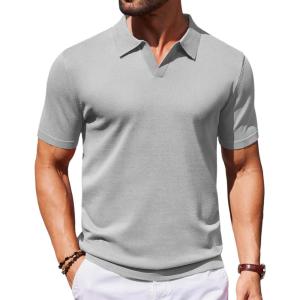 imageCOOFANDY Mens V Neck Short Sleeve Stretch Knit Polo ShirtGray
