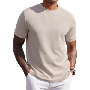 imageCOOFANDY Mens Waffle TShirts Short Sleeve Casual Crew Neck Shirt Cotton Summer Plain Pullover TeesA  Moon Gray