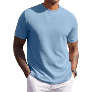 imageCOOFANDY Mens Waffle TShirts Short Sleeve Casual Crew Neck Shirt Cotton Summer Plain Pullover TeesBlue