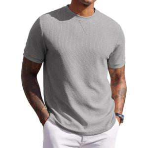 imageCOOFANDY Mens Waffle TShirts Short Sleeve Casual Crew Neck Shirt Cotton Summer Plain Pullover TeesHeather Gray