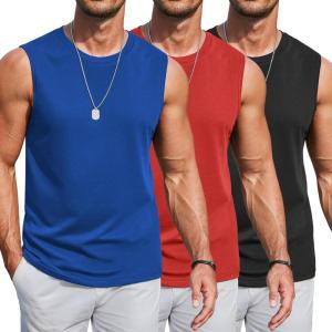 imageCOOFANDY Mens Workout Tank Tops Cotton 3 Pack Soft Gym Muscle Shirt Sleeveless Classic T ShirtsBlackRedBlue