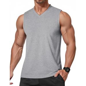imageCOOFANDY Mens Workout Tank Tops V Neck Sleeveless Shirts Quick Dry Athletic Gym Muscle T Shirt Lightweight Soft TeeLight Gray