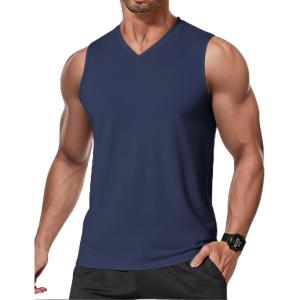 imageCOOFANDY Mens Workout Tank Tops V Neck Sleeveless Shirts Quick Dry Athletic Gym Muscle T Shirt Lightweight Soft TeeNavy Blue