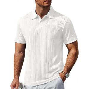 imageCOOFANDY Polo Shirts for Men Short Sleeve Shirts Casual Stylish Collared Summer Textured Knit Shirts02 White