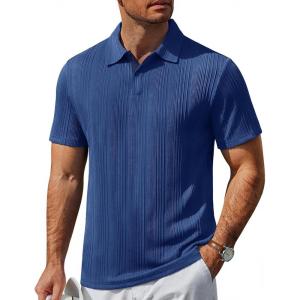 imageCOOFANDY Polo Shirts for Men Short Sleeve Shirts Casual Stylish Collared Summer Textured Knit ShirtsBlue