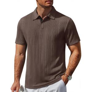 imageCOOFANDY Polo Shirts for Men Short Sleeve Shirts Casual Stylish Collared Summer Textured Knit ShirtsBrown