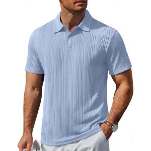 imageCOOFANDY Polo Shirts for Men Short Sleeve Shirts Casual Stylish Collared Summer Textured Knit ShirtsClear Blue