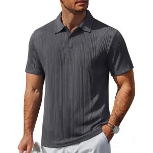 imageCOOFANDY Polo Shirts for Men Short Sleeve Shirts Casual Stylish Collared Summer Textured Knit ShirtsDark Grey
