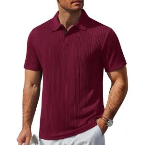 imageCOOFANDY Polo Shirts for Men Short Sleeve Shirts Casual Stylish Collared Summer Textured Knit ShirtsDark Red