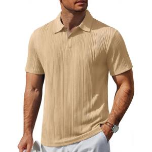 imageCOOFANDY Polo Shirts for Men Short Sleeve Shirts Casual Stylish Collared Summer Textured Knit ShirtsKhaki