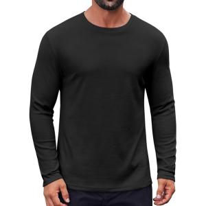 imageCOOFANDY Thermal Shirts for Men Heavyweight Long Sleeve T Shirt Casual Basic Shirts Stretch Crew Neck UndershirtsBlack