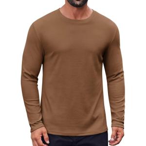 imageCOOFANDY Thermal Shirts for Men Heavyweight Long Sleeve T Shirt Casual Basic Shirts Stretch Crew Neck UndershirtsBrown