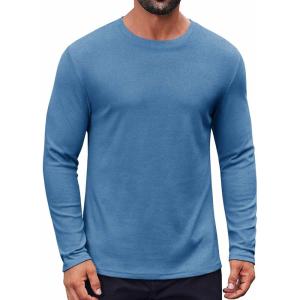 imageCOOFANDY Thermal Shirts for Men Heavyweight Long Sleeve T Shirt Casual Basic Shirts Stretch Crew Neck UndershirtsDeep Blue