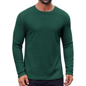 imageCOOFANDY Thermal Shirts for Men Heavyweight Long Sleeve T Shirt Casual Basic Shirts Stretch Crew Neck UndershirtsGreen