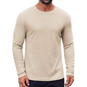 imageCOOFANDY Thermal Shirts for Men Heavyweight Long Sleeve T Shirt Casual Basic Shirts Stretch Crew Neck UndershirtsKhaki