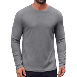 imageCOOFANDY Thermal Shirts for Men Heavyweight Long Sleeve T Shirt Casual Basic Shirts Stretch Crew Neck UndershirtsLight Grey