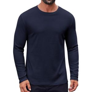 imageCOOFANDY Thermal Shirts for Men Heavyweight Long Sleeve T Shirt Casual Basic Shirts Stretch Crew Neck UndershirtsNavy Blue
