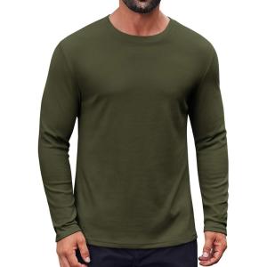 imageCOOFANDY Thermal Shirts for Men Heavyweight Long Sleeve T Shirt Casual Basic Shirts Stretch Crew Neck UndershirtsOlive Green