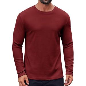 imageCOOFANDY Thermal Shirts for Men Heavyweight Long Sleeve T Shirt Casual Basic Shirts Stretch Crew Neck UndershirtsWine Red