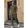 imageCOOFANDY Mens 2 Piece Outfits Casual Summer Beach Textured Button Down Shirt Loose Pants SetArmy Green