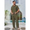 imageCOOFANDY Mens 2 Piece Outfits Casual Summer Beach Textured Button Down Shirt Loose Pants SetArmy Green