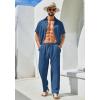 imageCOOFANDY Mens 2 Piece Outfits Casual Summer Beach Textured Button Down Shirt Loose Pants SetBlue