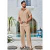 imageCOOFANDY Mens 2 Piece Outfits Casual Summer Beach Textured Button Down Shirt Loose Pants SetKhaki