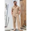 imageCOOFANDY Mens 2 Piece Outfits Casual Summer Beach Textured Button Down Shirt Loose Pants SetKhaki