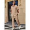 imageCOOFANDY Mens 2 Piece Outfits Casual Summer Beach Textured Button Down Shirt Loose Pants SetKhaki