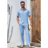 imageCOOFANDY Mens 2 Piece Outfits Casual Summer Beach Textured Button Down Shirt Loose Pants SetLight Blue