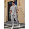 imageCOOFANDY Mens 2 Piece Outfits Casual Summer Beach Textured Button Down Shirt Loose Pants SetLight Grey