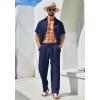 imageCOOFANDY Mens 2 Piece Outfits Casual Summer Beach Textured Button Down Shirt Loose Pants SetNavy Blue