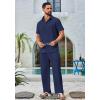 imageCOOFANDY Mens 2 Piece Outfits Casual Summer Beach Textured Button Down Shirt Loose Pants SetNavy Blue