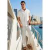 imageCOOFANDY Mens 2 Piece Outfits Casual Summer Beach Textured Button Down Shirt Loose Pants SetWhite