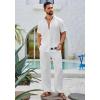 imageCOOFANDY Mens 2 Piece Outfits Casual Summer Beach Textured Button Down Shirt Loose Pants SetWhite
