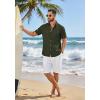imageCOOFANDY Mens Button Down Shirt Short Sleeve Casual Shirts Linen Textured Summer Beach ShirtsArmy Green