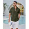 imageCOOFANDY Mens Button Down Shirt Short Sleeve Casual Shirts Linen Textured Summer Beach ShirtsArmy Green