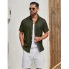 imageCOOFANDY Mens Button Down Shirt Short Sleeve Casual Shirts Linen Textured Summer Beach ShirtsArmy Green