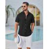 imageCOOFANDY Mens Button Down Shirt Short Sleeve Casual Shirts Linen Textured Summer Beach ShirtsBlack