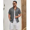 imageCOOFANDY Mens Button Down Shirt Short Sleeve Casual Shirts Linen Textured Summer Beach ShirtsDark Grey