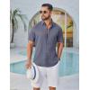 imageCOOFANDY Mens Button Down Shirt Short Sleeve Casual Shirts Linen Textured Summer Beach ShirtsGrey Blue