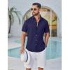 imageCOOFANDY Mens Button Down Shirt Short Sleeve Casual Shirts Linen Textured Summer Beach ShirtsNavy Blue