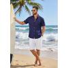 imageCOOFANDY Mens Button Down Shirt Short Sleeve Casual Shirts Linen Textured Summer Beach ShirtsNavy Blue