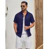 imageCOOFANDY Mens Button Down Shirt Short Sleeve Casual Shirts Linen Textured Summer Beach ShirtsNavy Blue